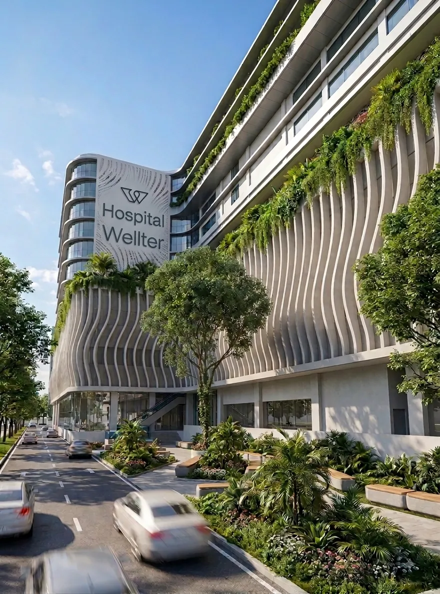 Render de la fachada sur de Wellter a nivel de calle