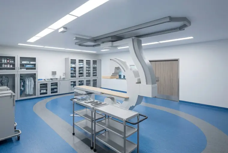 Render de la sala de hemodinamia y su área de apoyo
