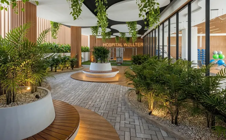 Render del jardín terapéutico interior de Wellter
